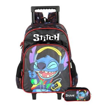 Imagem de Kit Lilo Stitch Mochila Rodas + Estojo Triplo Menino - Luxcel, preto