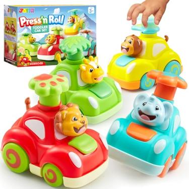Imagem de JOYIN Carros de brinquedo, carros de tração traseira, conjunto de carros de bebé em forma de animal (Elefante, macacão, girafa, leão), brinquedos para bebés, presentes para crianças de 1, 2 e 3 anos