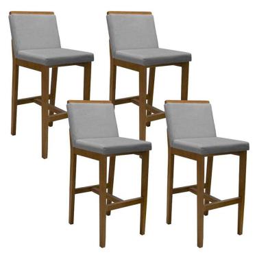 Imagem de Banqueta Alta Kit 4 Peças Londres Linho Cinza - Fratello