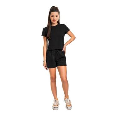 Imagem de Blusa Básica Juvenil para Menina Gloss, Preto, 18