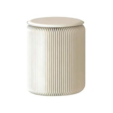 Imagem de Folding Paper Stool Banqueta dobrável de papel Kraft, almofada de assento removível em PU, acordeão criativo, banqueta baixa, repousa-pés(White)