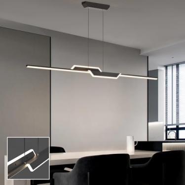 Imagem de Luminária pendente LED linear de 120 cm para sala de jantar, ilha de cozinha, com intensidade regulável e controle remoto, lustre para mesa de jantar, bar, escritório, moderna, com altura aj