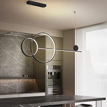 Imagem de Luminária pendente de mesa de jantar LED com controle remoto, dimerizável, lustre moderno linear, altura ajustável, 48W, luminária de teto criativa para sala de estar e sala de jantar (preta