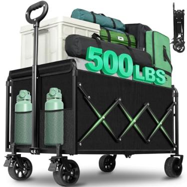 Imagem de Carrinhos dobráveis e resistentes, 226 kg, dobrável, com rodas e freios, grande carrinho dobrável para acampamento, piquenique, praia, mercearia, esportes, compras