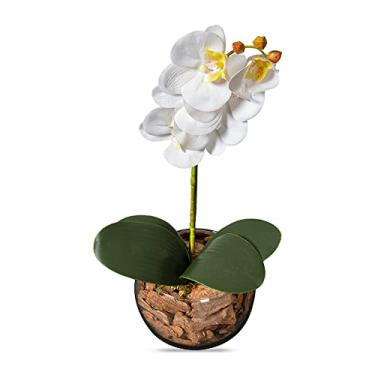 Imagem de Orquídea Branca Artificial Arranjo no Vaso Transparente Flores Permanentes