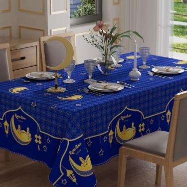 Imagem de XCHI Toalha de mesa retangular, lanterna, castelo dourado, estrelas e luas, Ramadã Kareem, toalha de mesa retangular, para decoração de festa em casa, 152 x 300 cm