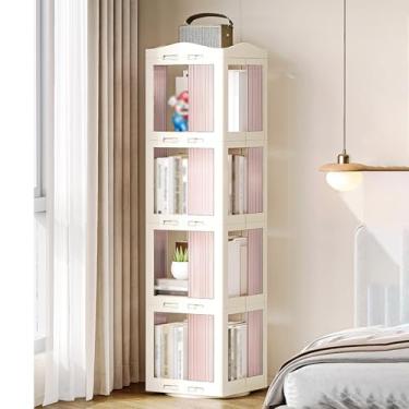 Imagem de Estante rotativa de 360° dobrável, à prova de poeira, grande capacidade, estante de livros ABS para sala de estar e quarto (branco, 4º andar)