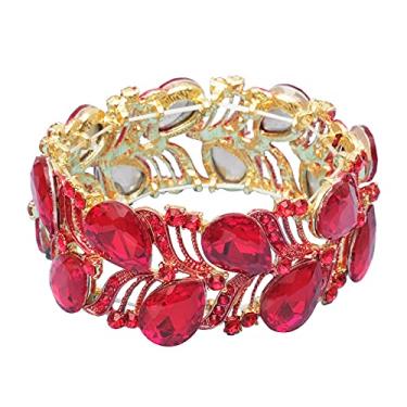 Imagem de Bracelete feminino elástico para noivas, noivas, lágrimas, cristais, folhas largas, joia de declaração para noivas, damas de honra