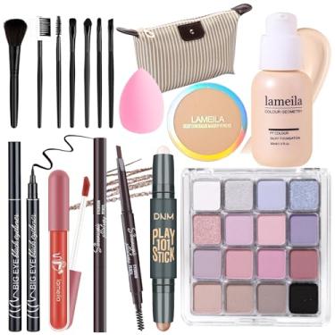 Imagem de YBUETE Kit completo de maquiagem para meninas, adolescentes e mulheres, conjunto de presente de maquiagem, inclui sombra, base, blush, lápis de sobrancelha, rímel, delineador, pincéis, brilho labial