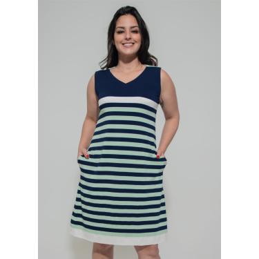 Imagem de Vestido Pau a Pique Listrado Azul Marinho e Verde