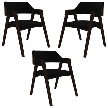 Imagem de Kit 3 Cadeiras Sala de Jantar e Jogos Carteados Madeira Maciça Poker Veludo Preto/Tabaco G42 - Gran Belo