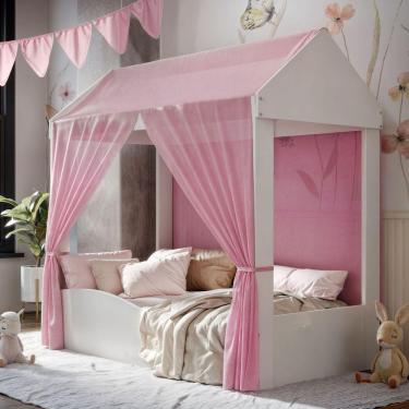 Imagem de Cama Infantil Colina Casinha Com Voal Branco Rosa