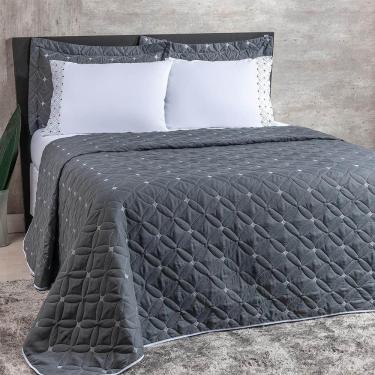 Imagem de Cobre Leito Casal Padrão Ideale 200 Fios Bordado 6 Peças - Grafite