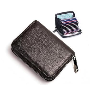 Imagem de Carteira de cartão de crédito feminina com bloqueio de RFID com zíper com 11 compartimentos para cartões, porta-cartões de presente, carteira com zíper para mulheres e homens (marrom)