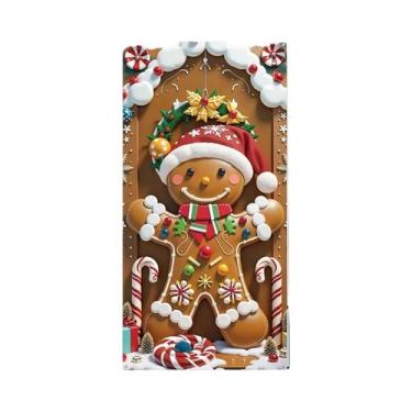 Imagem de Painel De Porta De Natal Com Boneco De Gengibre Fofo, Chapéu De Papai 