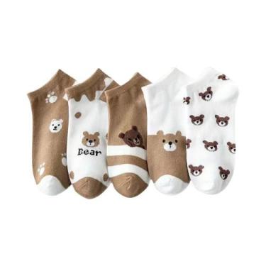 Imagem de Meias Femininas Fofas E Respiráveis Com Estampa De Urso De Desenho Ani