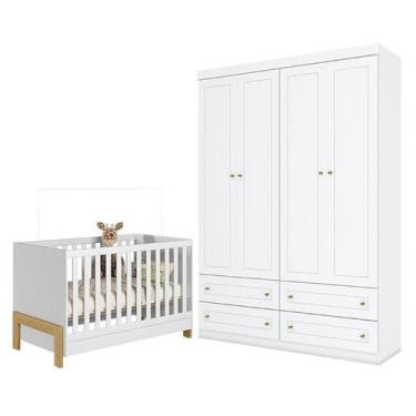 Imagem de Berço Americano Mini Cama Fantasia Branco Acetinado  Qmovi e Guarda Ro