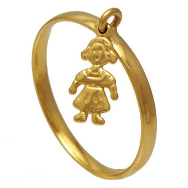 Imagem de Anel de Filhos com Pingente de Menina Folheado em Ouro 18K Softjoias, 