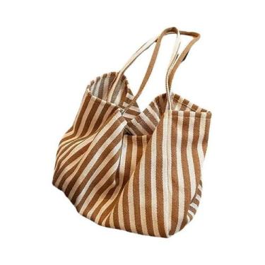 Imagem de Bolsa Tote De Lona Listrada De Grande Capacidade Para Mulheres, Bolsa 