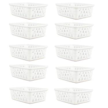 Imagem de Kit 10 Cestos Multiuso Organizador Pequeno 16x12x6Cm Branco 123Organiz