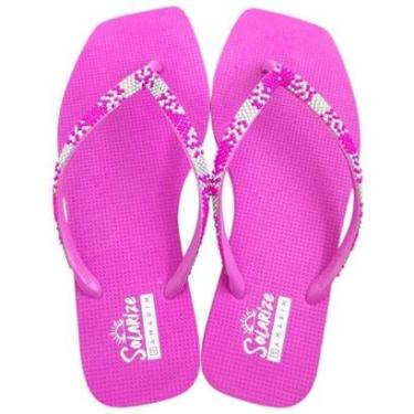 Imagem de Chinelo de Dedo Feminino Casual Dia a Dia Passeio Praia Bico Quadrado com Glitter Ramar...