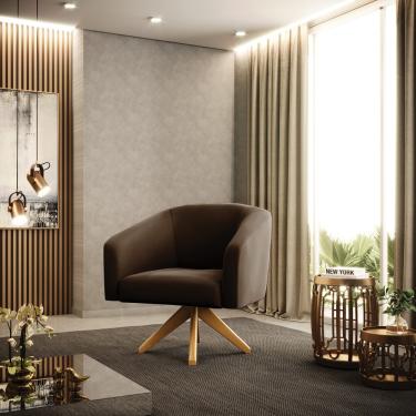Imagem de Poltrona Decorativa Giratória MA30 Kit 2 Stella Suede Marrom D03 - D'Rossi