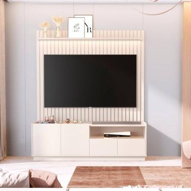 Imagem de Painel Ripado para Tv 75 Polegadas com Bancada Vitoria Regia Off White