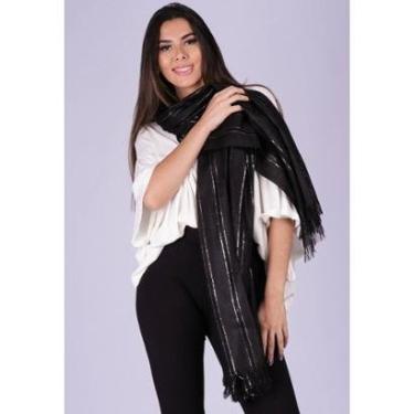 Imagem de Echarpe Lenço Feminino Detalhe Prata Panamá Preto - Único - Veste 38 ao 48-Feminino