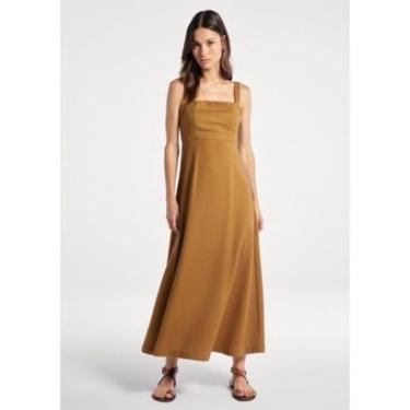 Imagem de Vestido Midi Evasê Alças Médias Rústico Com Linho-Feminino