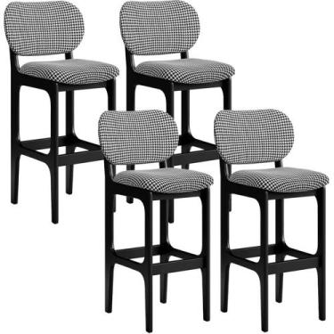 Imagem de Kit 4 Banquetas Alta Bar Cozinha Sala Jantar Fixa Betta L02 Preto Sued