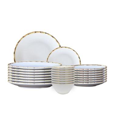 Imagem de Jogo 12 Pratos Raso 12 Fundos 12 Bowls Borda Bambu Cerâmica 1ª Linha Scalla