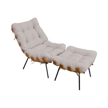 Imagem de Poltrona Costela com Puff em Linho Bege