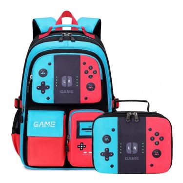 Imagem de Mochila infantil juvenil BLUWEI gamer preta com estampa luminosa com lancheira