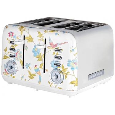 Imagem de Torradeira 4 Fatias em Aço Inox Laura Ashley Branco com estampa floral Elveden, Slots Largos, 7 Níveis, Funções Descongelar, Reaquecer