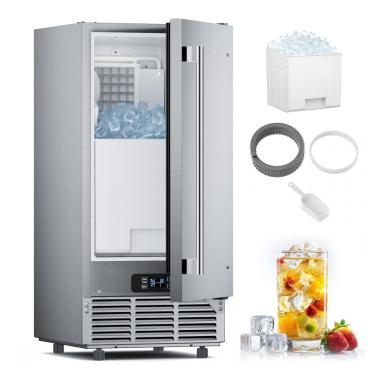 Imagem de Máquina de Gelo Sob Bancada Lioncho Aço Inoxidável 39 kg/24h Bin 13,6 kg Porta Dupla Reversível 38 cm Largura