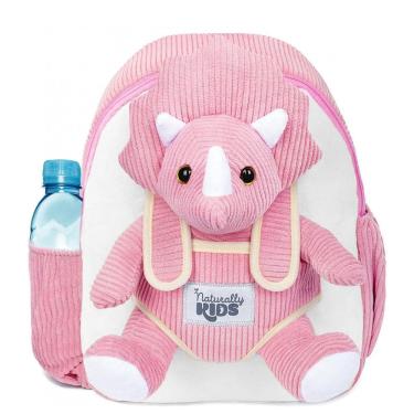 Imagem de Mochila infantil rosa dinossauro Triceratops Naturally KIDS com pelúcia removível 29 cm