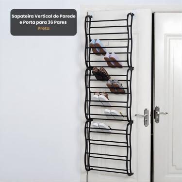 Imagem de Sapateira Vertical de Parede e Porta para 36 Pares Aço Preto