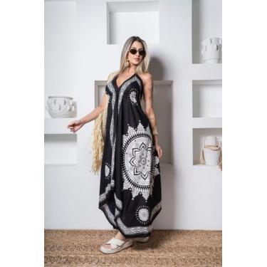 Imagem de Vestido Longo Costa Nua Indiana Floral Com Pontas Regula Cor:PretoTama
