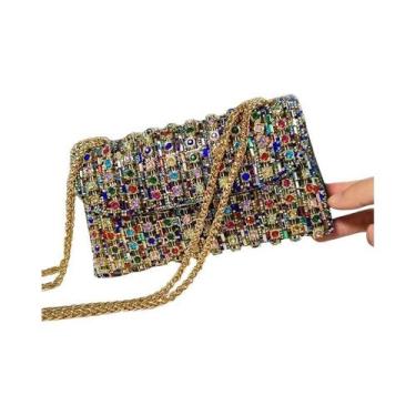 Imagem de Bolsa De Ombro Dourada Com Diamantes Para Mulheres, Carteira De Design