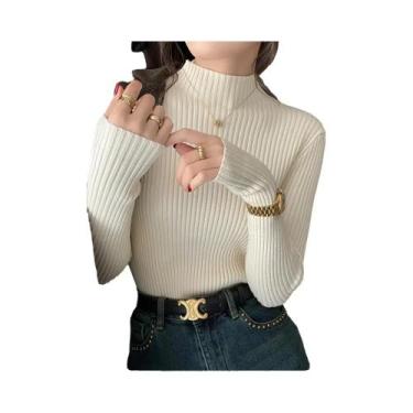 Imagem de Suéter Feminino De Tricô Gola Alta Manga Longa Quente Chique Outono In