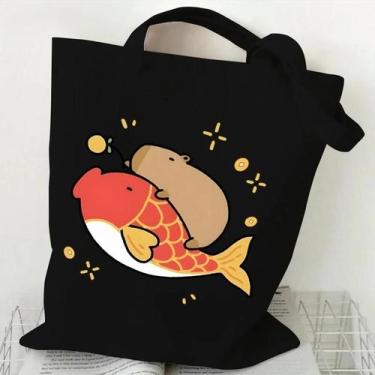 Imagem de Bolsa de Ombro Feminina de Lona com Estampa de Capivara - Grande Capac