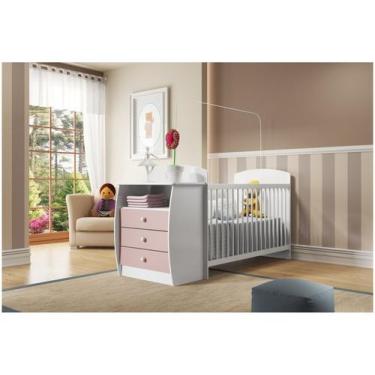 Imagem de Berço Multimóveis Rafael com Gavetas Branco/Rosa para colchão 130x60 R