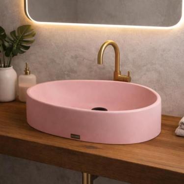 Imagem de Cuba Sobrepor Pequena Rosa 42x28 Rose Organica Banheiro Oval Apoio Lav