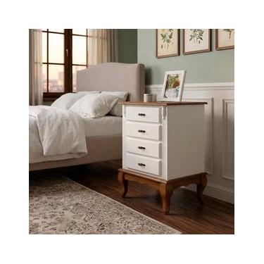 Imagem de Mesa De Cabeceira Linz Pés Luis XV 80 x 53 x 40 cm (A x L x P) - Cor Offwhite/Imbuia Glazer