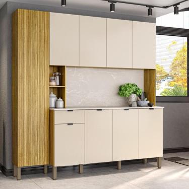 Imagem de Armario de Cozinha Compacta Cairo 9 Portas 1 Gaveta em MDF 200cm Amadeirado Freijó Vani...