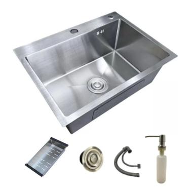 Imagem de Pia Cuba de Cozinha Cuba Pia de Aço Inoxidável 304 Retangular de Embutir com Visor Digital e Torneira Waterfall Preto