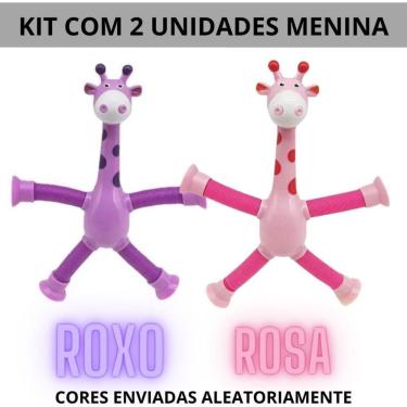 Imagem de Brinquedo Infantil Girafa Pop Tubo LED com Ventosa Kit com 2 Unidades para Estimular Sentidos Rosa OEM