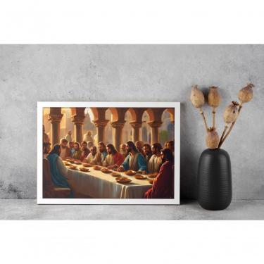 Imagem de Quadro Religioso Santa Ceia em Vinil 30 X 40 Moldura Tipo Caixa Preto Center Molduras