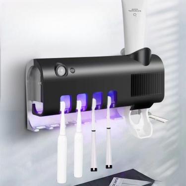 Imagem de Dispenser de Creme Dental com Porta-Escovas OEM Estilo B Automático por Vácuo em Plástico ABS Branco para Até 5 Escovas