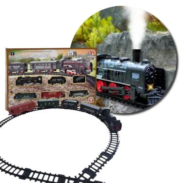 Imagem de Trem Infantil Trem Locomotivo Infantil com Luz Trilhos Fáceis de Montar 5 Vagões Vermelho Utimix